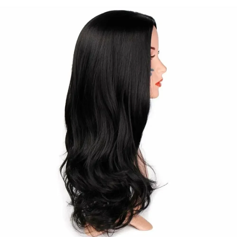 Women's Black Long Wavy Wig Long Curly Straight Synthetic Hair Fashion Looking